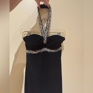 Chic Black Strapless Dress with Silver Detailing